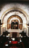 The interior of the synagogue, as seen from the women's balcony / Sinagoga vista do balco das mulheres